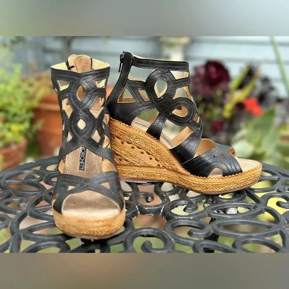 Francesco Morichetti — Black Leather Cut-out Wedge - Picture 2 of 5